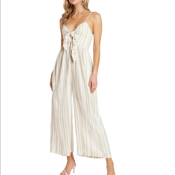 Willow Pants - WILLOW Cindy Stripe Tie Front Wide Leg Jumpsuit S